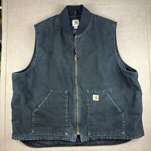 Carhartt Vest Mens 3XL Tall Black Full Zip Quilt Duck Canvas Heavy Duty Workwear